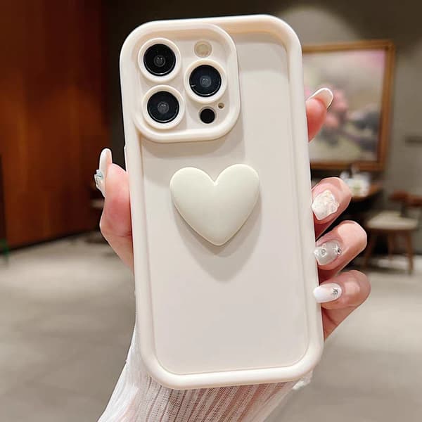 Deksel til iPhone 17pro Antikk Hvit + 3D Hjerte Full Dekning Anti-fall Hjerte