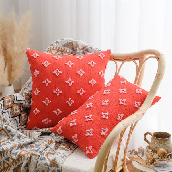 Nordic XINGX Cotton Brodery Putetrekk, Sofapute for soverom Stue Bright red 50*50cm