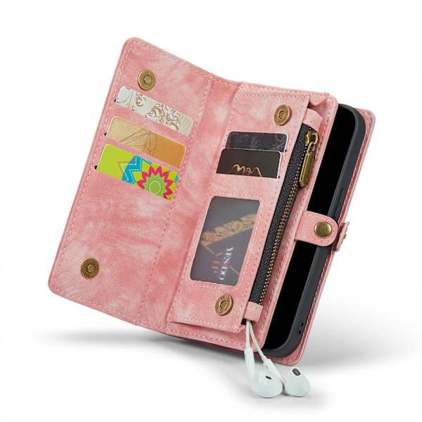 Etui til iPhone15 6.1 Pink kortslot læder anti-fald to i en