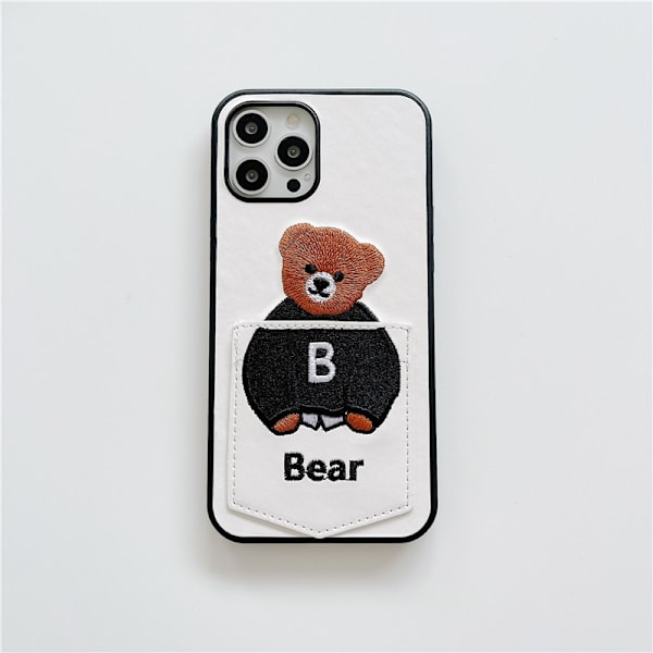 Fodral för iPhone 13 mini fickläder vit bakgrund Björn björn kort tecknat läder