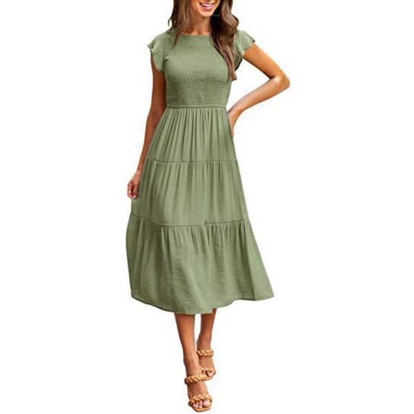 Flying Sleeves Plissering Layered Short Sleeves Large Swing Dress for Women Green XXL