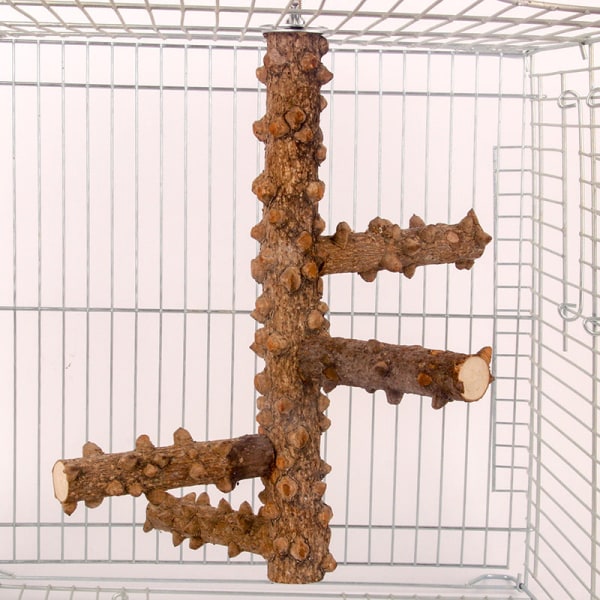Trygge ikke-giftige fugleleker Papegøye roterende tømmerstokk med lærtrappstativ til fuglebur tilbehør Height 25cm