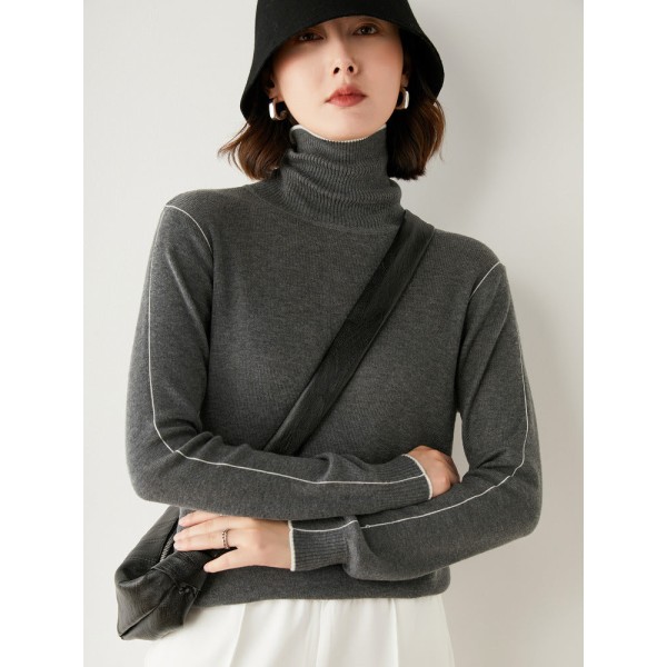 Kvinner Strikket Høst Vinter Genser Ull Genser Langermet Turtleneck Commuter Hvit Genser Dark gray L