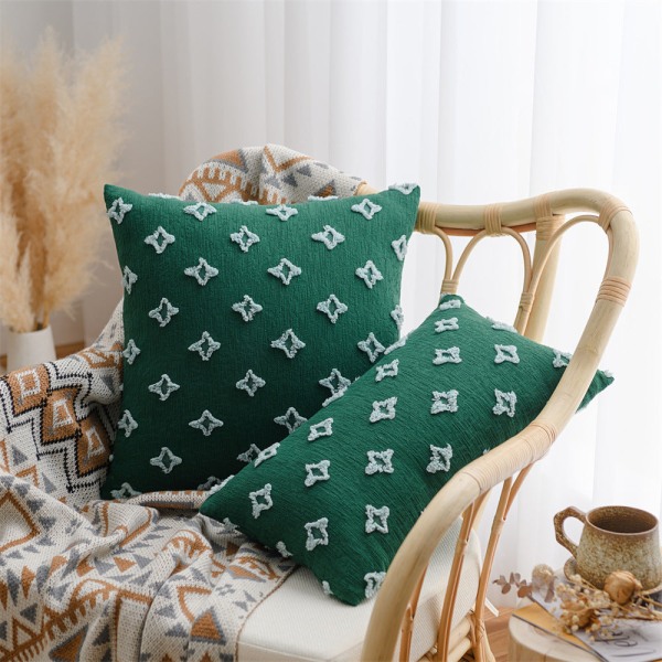 Nordic XINGX Cotton Broderi Cover, Sovrum Vardagsrum Soffa Kudde Green 50*50cm