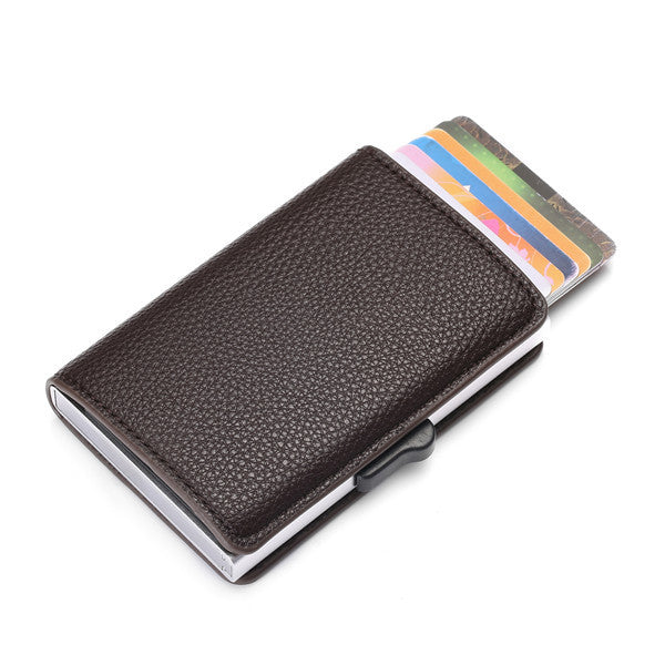 Kortholder Anti-Magnetisk RFID Automatisk Bomb Metal Anti-Theft Card Sveipende lommebok Brown