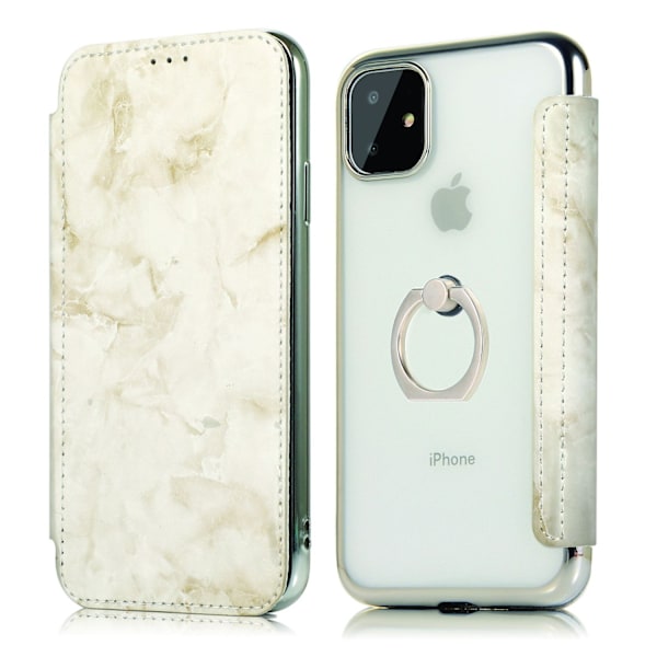 Skal för iPhone 14max 6.7 silver silverring marmor läder elektropläterad