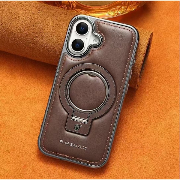 Fodral för iPhone16PRO [Kaffehållare] Magnetisk sug stor hål racket hållare läder ful