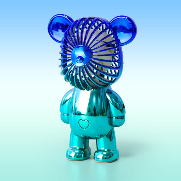 Söt Cartoon Bear Fan USB Third Gear Uppladdningsbar Tyst Pocket Fläkt Kylning Hand Bärbar Fläkt Hem Blue