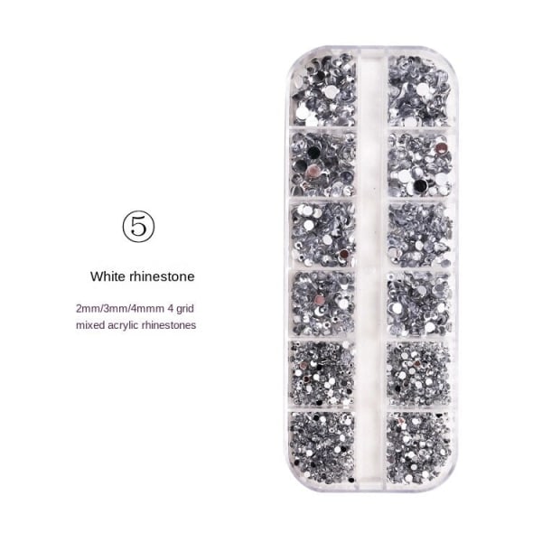 Nageldekorationer för Nail Art 12 Grid Akryl Rhinestone AB Vit Stor Röd Storlek Blandad White Size mixed Diamond