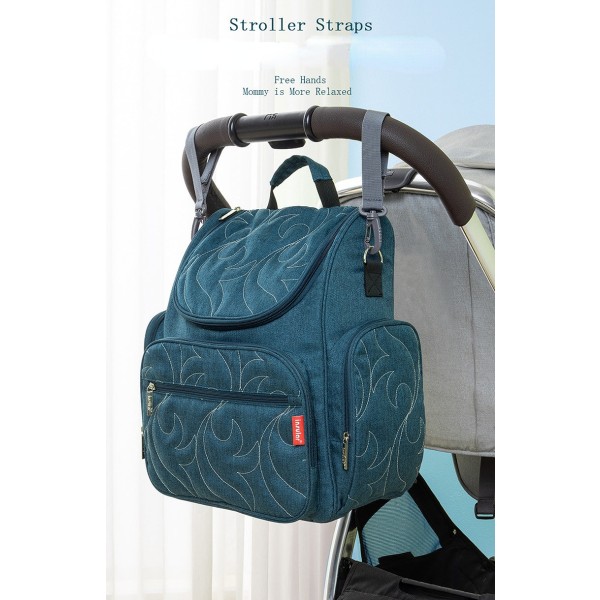 Pusletasker Mommy Bag Fashion Multifunktionel rygsæk med stor kapacitet Denim Blue L