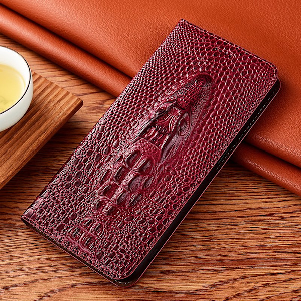 Etui til iPhone 13 mini krokodillehoved bordeaux læder flip