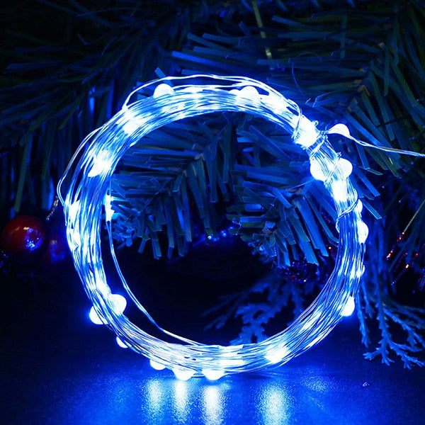 2M 5M 10M Led String Lights Batteridrevet Sliver Wire Fe guirlande Light Christmas Outdoor Lights Kæde Bryllup Patry Decor Blue 10m 100leds