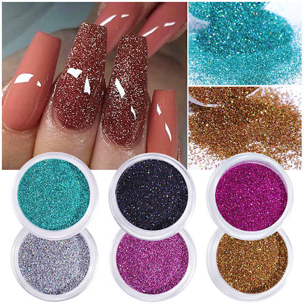 Negledekorationer til Nail Art Pailletter Ins Style Negle Guld Sølv Glitter Powder Hjerteformet sommerfugl Nail Glitter Set Nail Glitter Set-14