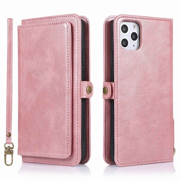 Etui til iPhone 13 rosaguld multi kort split læder multi funktion kort slot retro pung