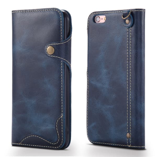 Fodral för iPhone 14max blått vaxat läderarmband