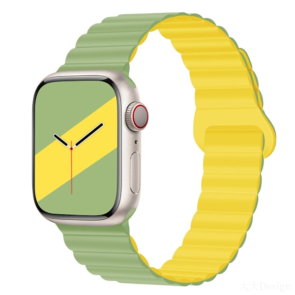 Kellon ranneke Apple Watch iWatch 38-41 S10/42mm musta laatikko minttu vaaleankeltaisella