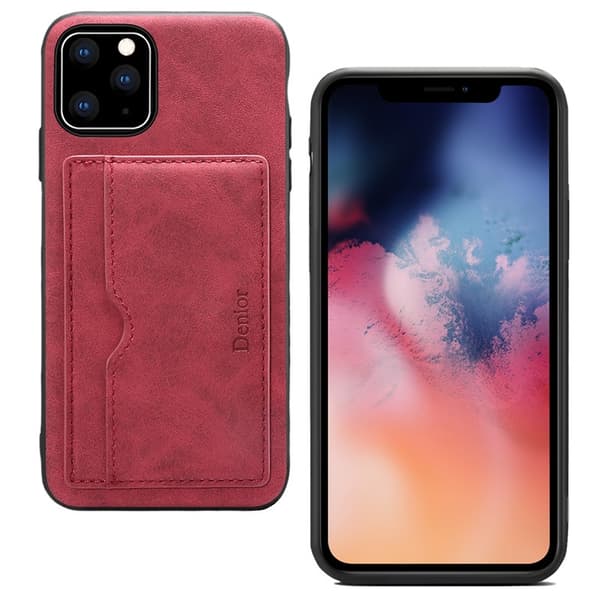 Fodral för iPhone 15 Plus rött kortfodral anti fall och slitstarkt läder