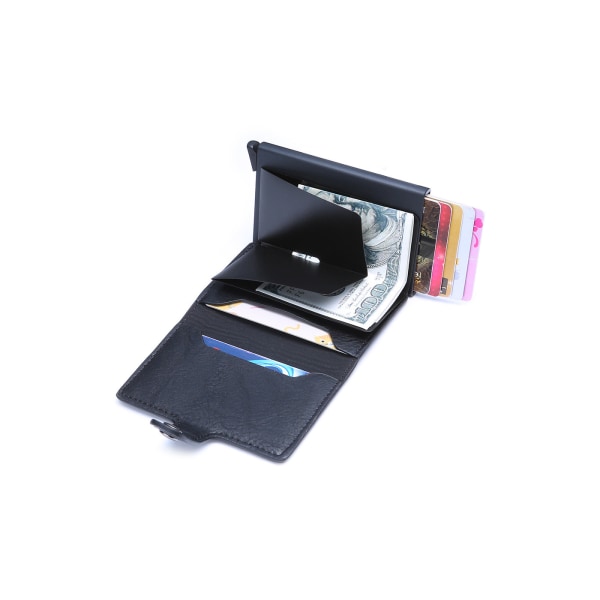 RFID aluminiumslegering automatisk pop-up kortholder Anti-tyveri sveipe skjerming bankkort boks Black