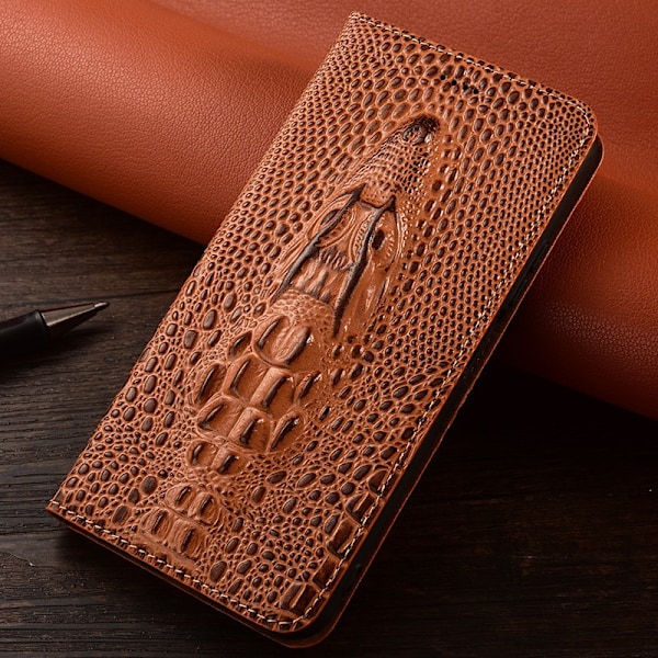 Fodral för iPhone 13 mini Alligator Head Mörkbrunt Läder Flip