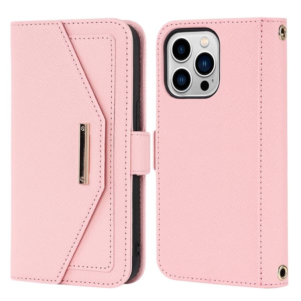 Etui til iPhone 15 Pro pinkt ve krydset læderpung