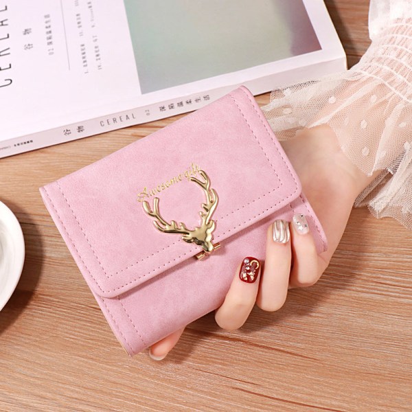 Naisten lompakko kolikkokukkaro Lyhyt Nahka Keskipitkä Nainen Korean Student Söpö Kokoontaittuva Pieni Pink