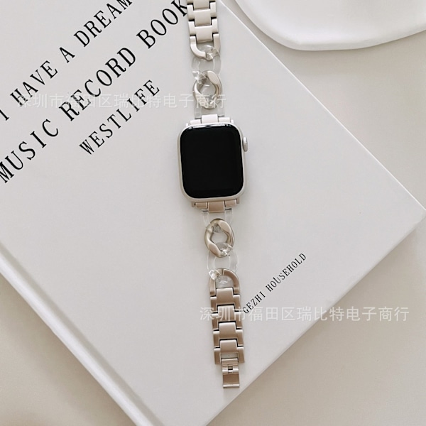 Klockarmband för Apple Watch iWatch 38/40/41/ 10:e generationen 42mm universell transparent skarvning enkelradig denimkedja
