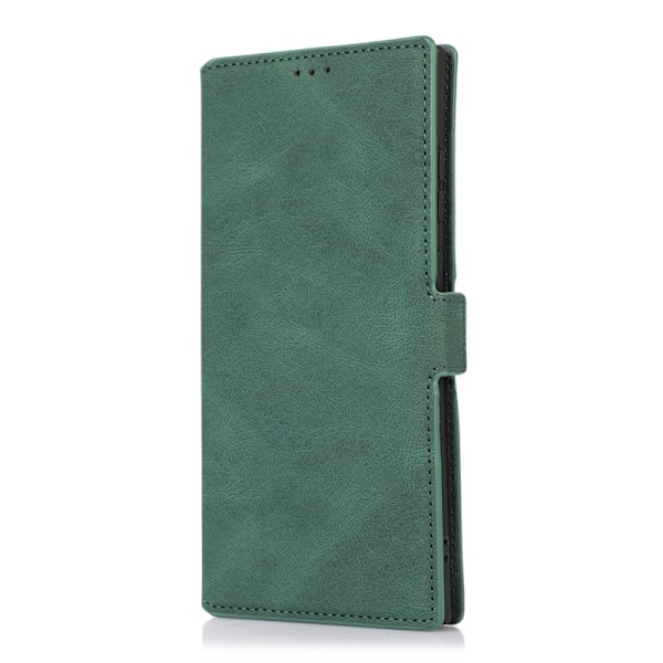 Etui til iPhone 15 Plus grønn side spenne retro skinn side ensfarget