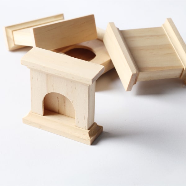 Miniature Møbler Legetøj Dukker Hus DIY Dekoration Tilbehør Mini Naturligt massivt træ Pejs Solid wood fireplace
