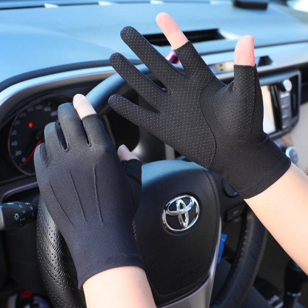 Kvinder Mænd Cykelhandsker Cykling Touch Screen Skridsikker solbeskyttelse Åndbar Is Silke Female blue half finger Average Size