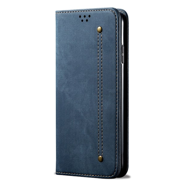 Fodral för iPhone 13 Pro Max blå denim läder kortplats retro