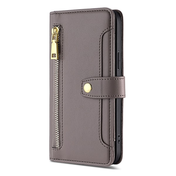 Etui til iPhone 15plusgrå enkelt læderetui kortslot multifunktion crossbody