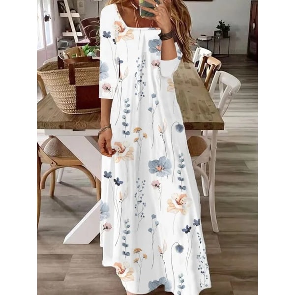 Fashionable Elegant Printed Dress Long Jumpsuit White 3XL