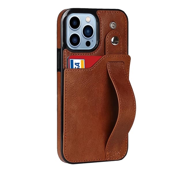 Fodral för iPhone 14 Brun Handledsrem Kortfodral Läderhållare Plånbok