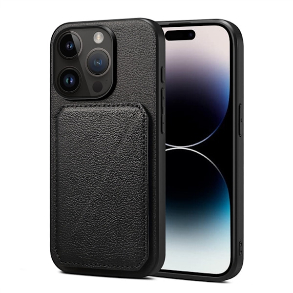 Etui til iPhone 14 Pro Max, svart imitert kalveskinnmønster
