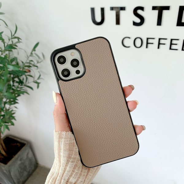 Etui til iPhone 14 Pro Max khaki lychee læder retro mønster