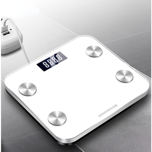 Kroppsviktsvåg Badrum rund hörnplattform Digitalusb Laddning Smart Electronic Health White 290*260MM