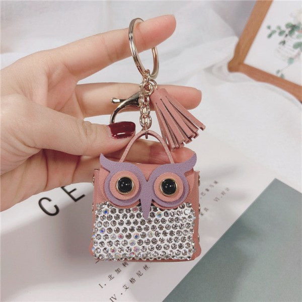 Kvinner lommebok myntveske Creative Diamond Owl nøkkelring Håndveske anheng Søt dukke mini nøkkelring kjede liten gave Pink color