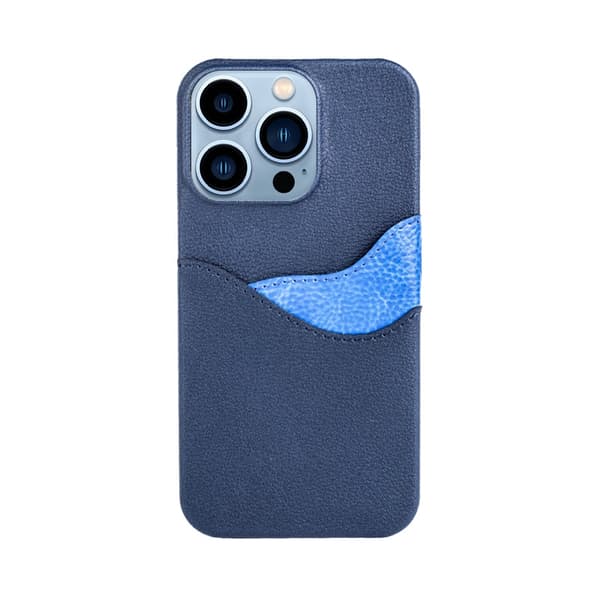 Fodral för iPhone 13 blått läder kortplats
