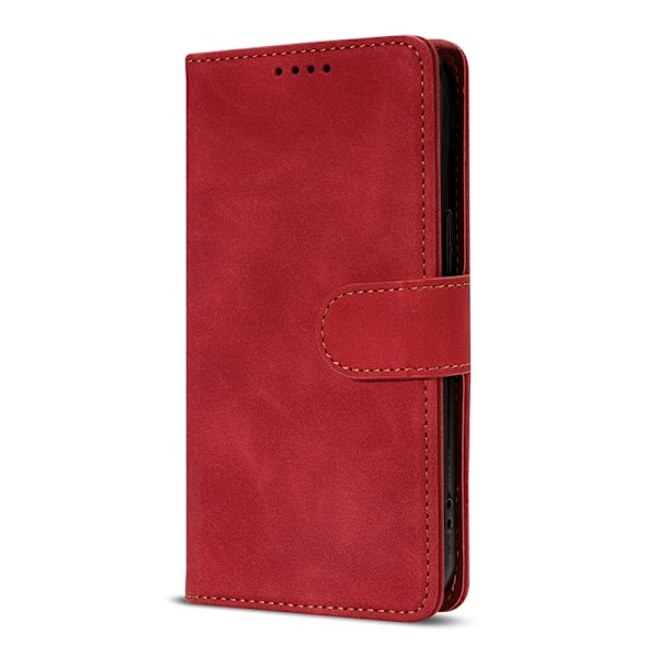 Etui til iPhone 14 rød dobbel foldet kant hudfølelse lær dobbel hudfølelse solid farge