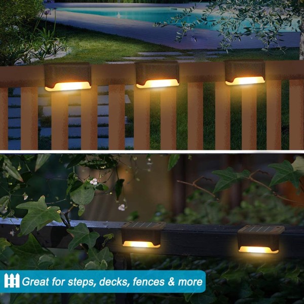 4/8/16 STK S LED Solar Stair Lamp Utendørs Vanntett Led Solar Step Lights Gjerde Lampe dekorasjon for Patio Stairs Hagegård brown case white 8pcs