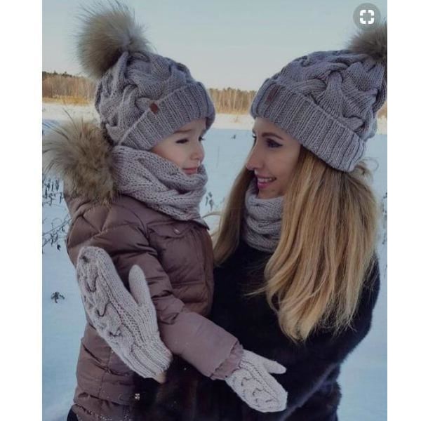 Varm Vinter Strik Beanie Hatte Pullover Spot Efterår Pels Bold Ulden Kasket Unisex Khaki Parent-Child hat M