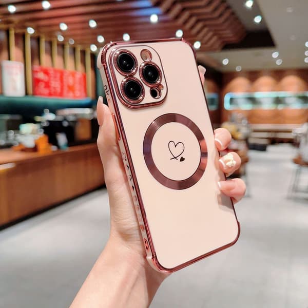 iPhone 17 Pro Kirsebærrød Magnetisk Deksel Dobbelt Hjerte