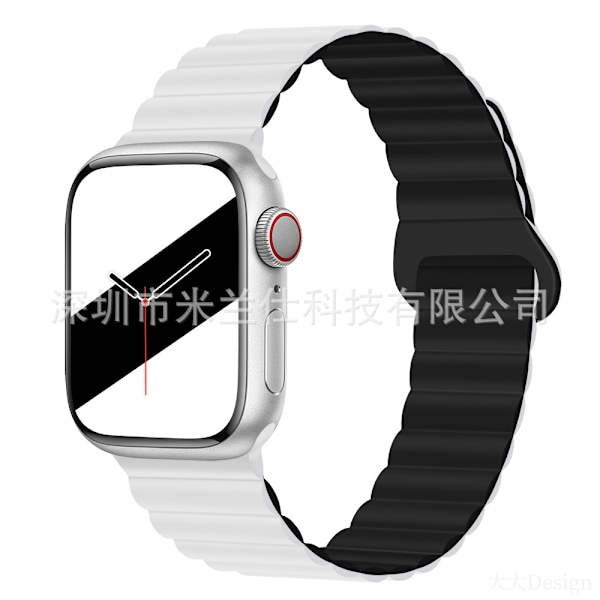 Kellon ranneke Apple Watch iWatch 42/44/45/46/49mm 4 valkoinen mustalla