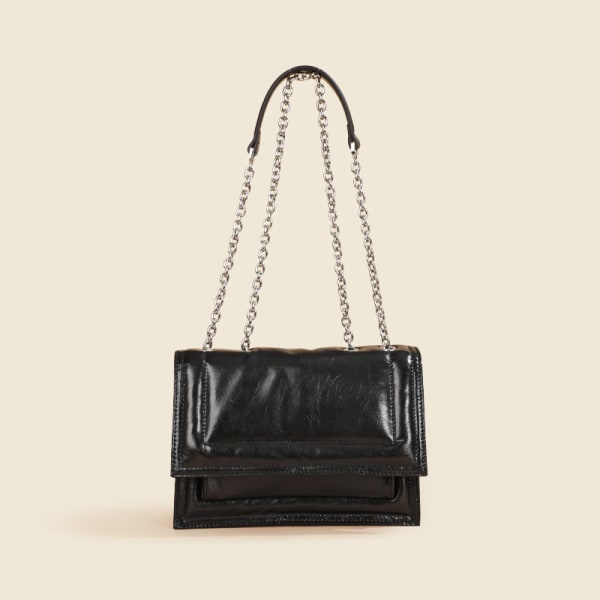 Dame håndtaske Læderkæde Crossbody Black-cowhide