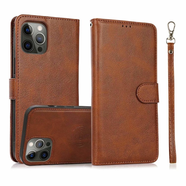 Etui til iPhone 13mini brun to i en flip wallet stil læder split