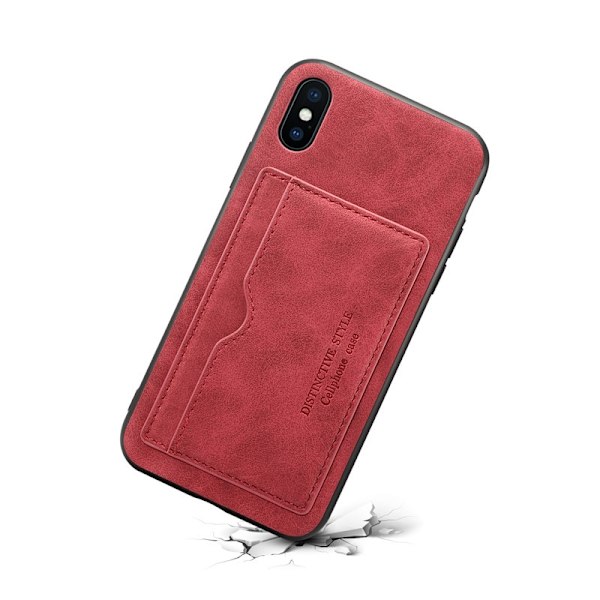 Fodral för iPhone 13 Pro rött läder korthållare
