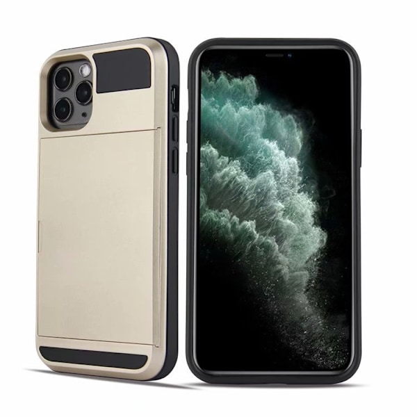 Etui til iPhone 14plus gull skyvbart kortspor to i ett holderlommebok