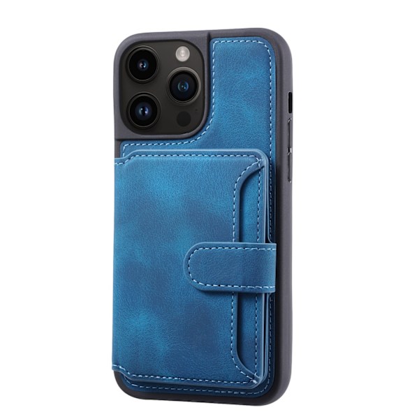 Fodral för iPhone16Pro blått kortfack flip ve läder rött ris