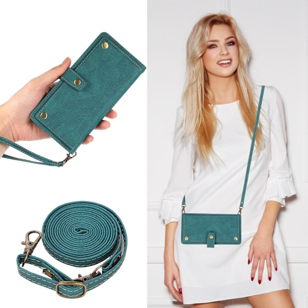 Fodral för iPhone 13 mörkgrön crossbody-stil Drömmande multi-keps läder crossbody anti-fall skydd