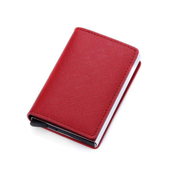 RFID plånbok i aluminiumlegering Pu Automatisk popup-korthållare Metallplånbok Red